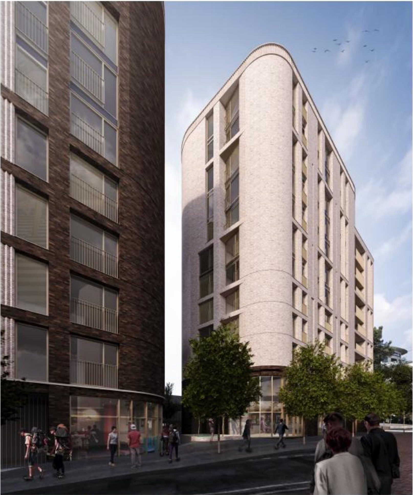 Architectural visualisation of proposed Buildings A1 and A2 viewed from Richmond Gardens